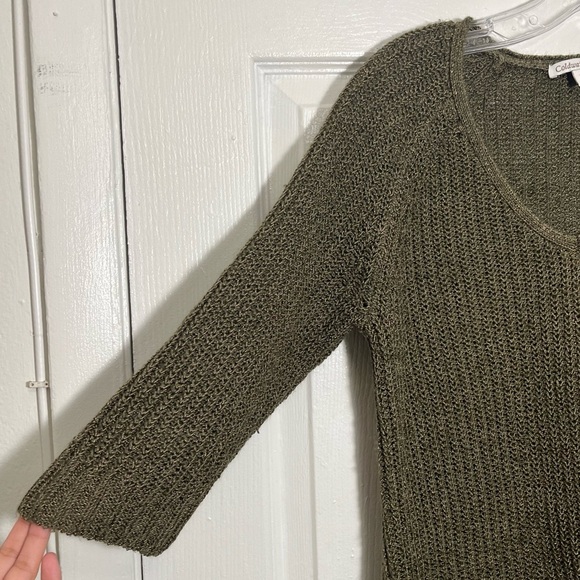 COLDWATER CREEK Moss Green V-Neck 3/4 Sleeve Sweater Top | size medium - Picture 5 of 8
